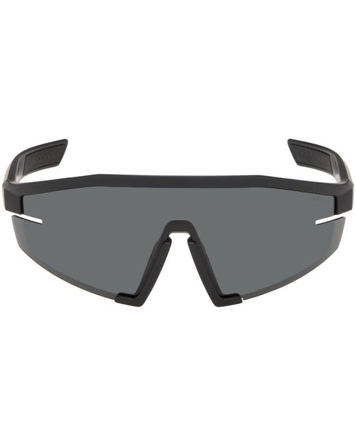 Prada Black Linea Rossa Shield Sunglasses for men