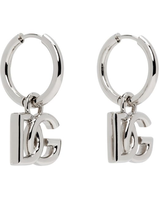 メンズ Dolce & Gabbana シルバー 'Dg' Logo Pendant フープピアス Black