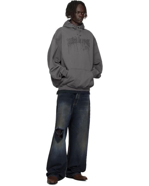 Pull À Capuche Surdimensionné Gris À Texte À Effet Dégoulinant Vetements pour homme en coloris Gray