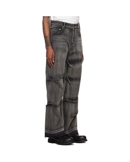 we11done Gray Multi-Tuck Denim Jeans for men