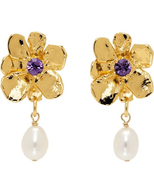 Mondo Mondo Metallic Flower Pearl Drop Earrings