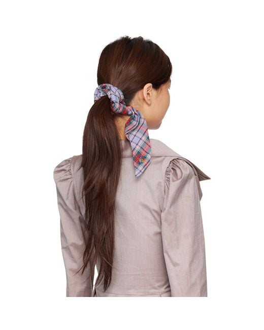 Vivienne Westwood Blue Tartan Large Scrunchie