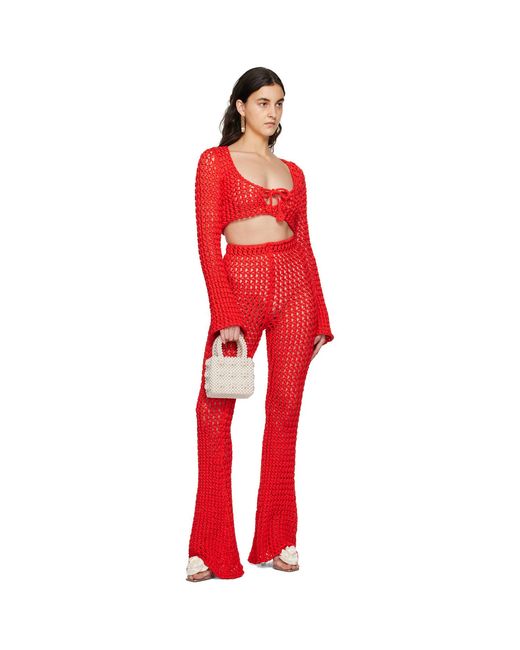 Moschino Red Cropped Long Sleeve T-shirt