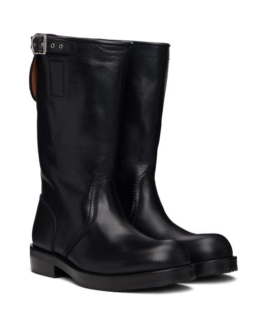 Dries Van Noten Black Leather Biker Boots for men