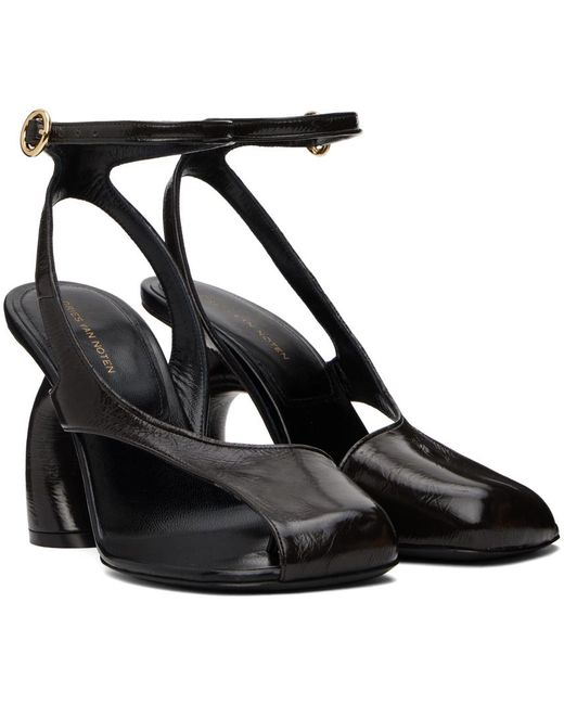 Dries Van Noten ブラウン パテント ヒールサンダル Black