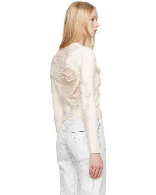 MM6 by Maison Martin Margiela Natural Off- Slashed Gauge 14 Crewneck Sweater