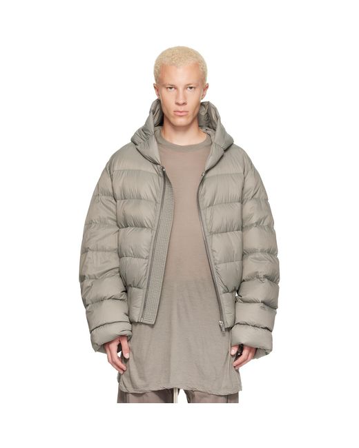 Rick Owens Brown Khaki Tower Nylon Duvet Hooded Down Jacket for men