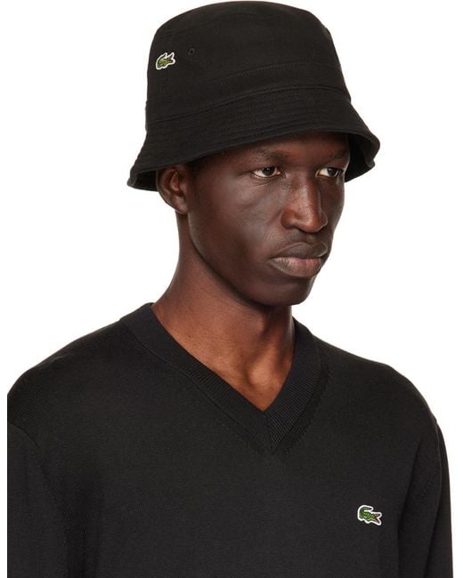 Lacoste Black Patch Bucket Hat for men