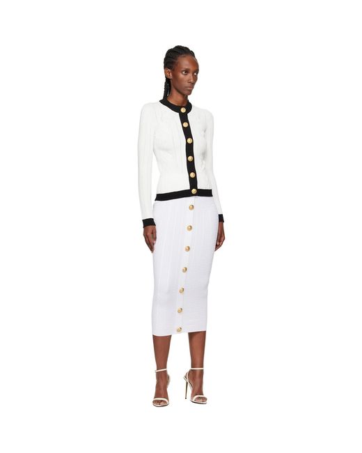 Balmain White Cable-Knit Midi Skirt