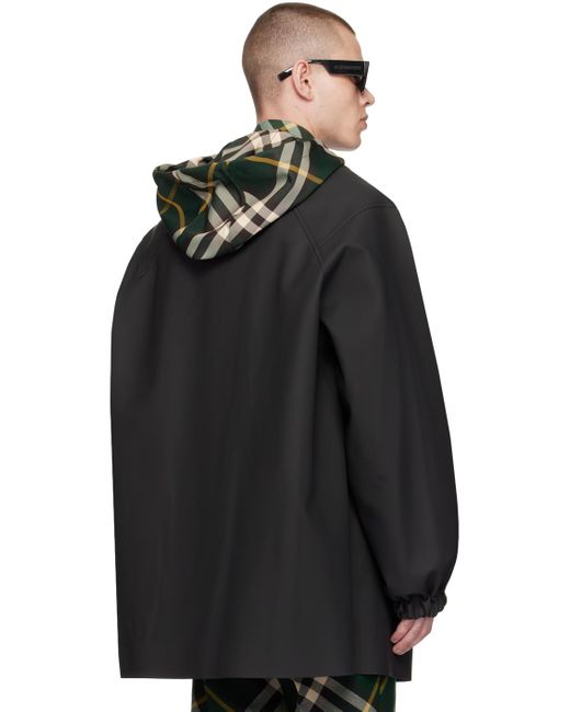 Manteau noir à capuche à carreaux Burberry pour homme en coloris Black