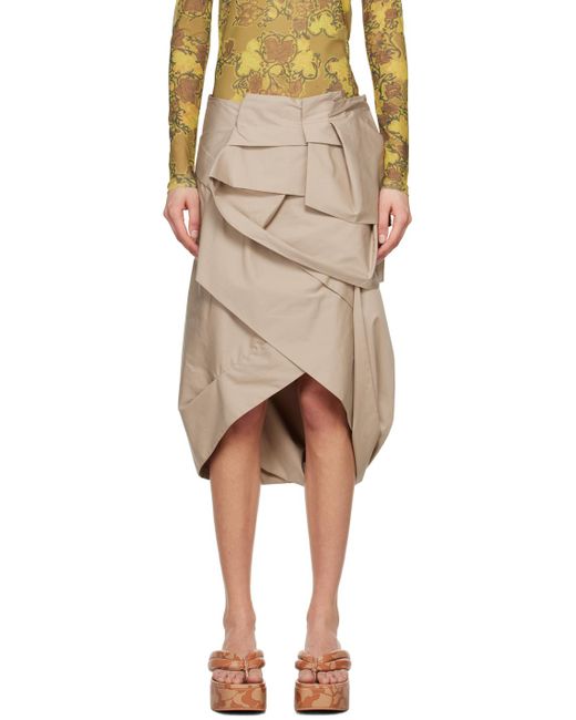 Dries Van Noten Natural Taupe Draped Midi Skirt