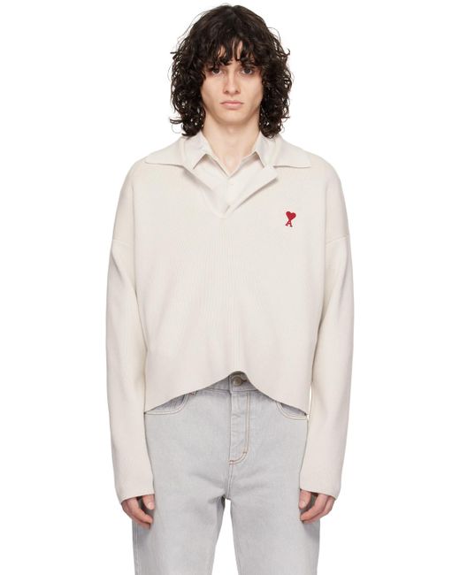 AMI White Off- Embroidered Polo for men