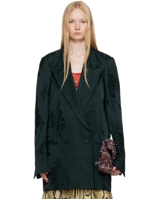 Dries Van Noten グリーン ジャカード テーラードジャケット Black