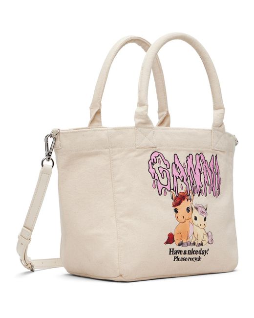 Ganni White Easy Pony Printed Shopper Tote