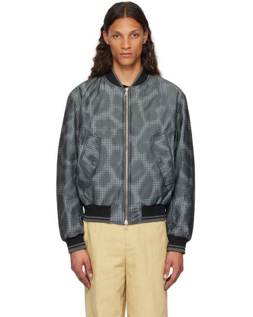 メンズ Dries Van Noten グレー&ブルー プリント ボンバージャケット Black