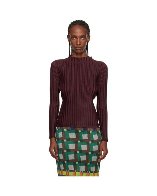 Pleats Please Issey Miyake Red Burgundy Rib Pleats January Top
