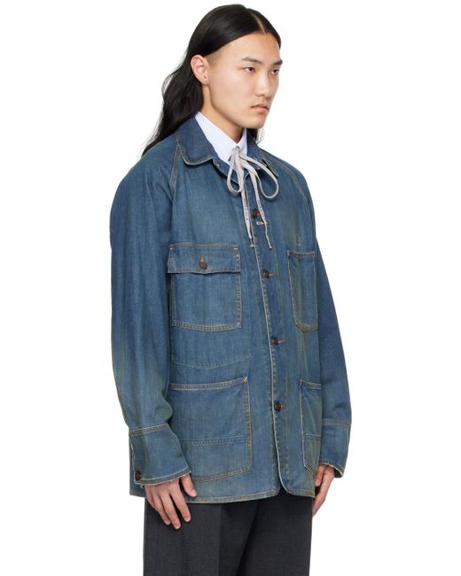 Maison Margiela Blue Embroidered Denim Jacket for men