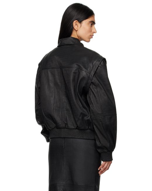 【REMAIN BIRGER CHRISTENSEN】レザー bomber ジャケット REMAIN Birger Christensen Black Zip Leather Bomber Jacket