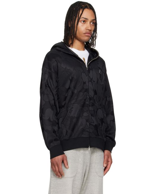 A Bathing Ape Black Solid Camo Jacquard One Point Zip Hoodie for men