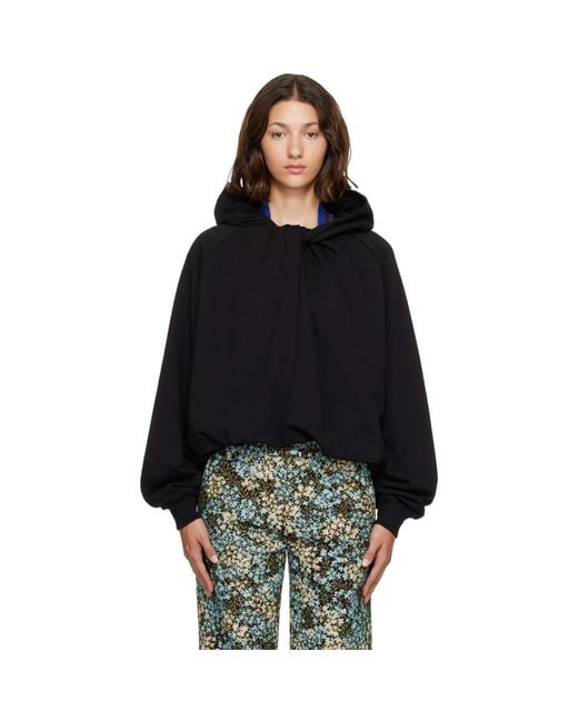 Dries Van Noten Black Draped Cotton Hoodie