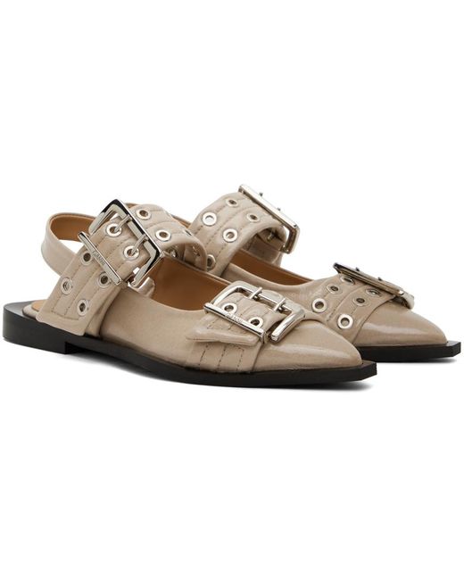 Ganni トープ Feminine Buckle フラットシューズ ブラック | Lyst
