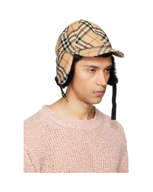 Burberry Natural Check Wool Trapper Cap for men