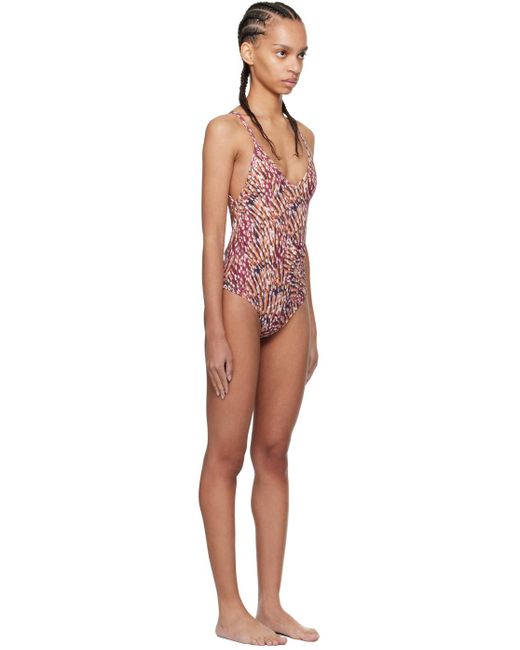 Isabel Marant Black Beige & Pink Swan One-piece Swimsuit