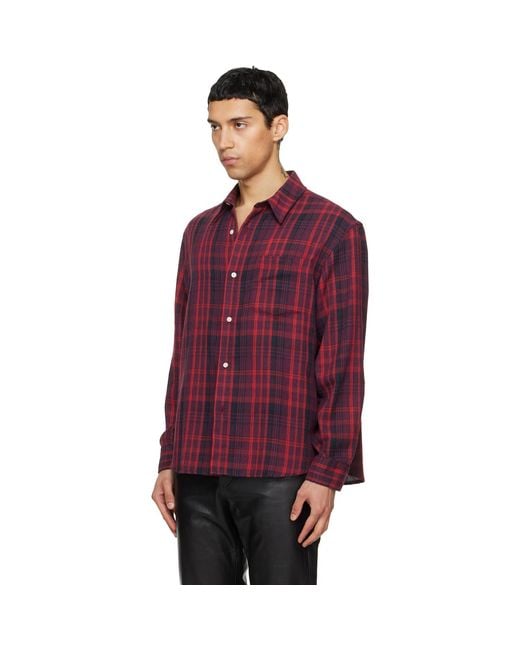 TONYWACK Red Washed Cotton Blend Check Shirt for men