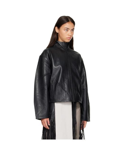 St. Agni Black Cocoon Zip Leather Jacket