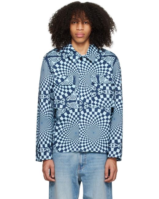 Bluemarble Blue Folk Checkerboard Jacket for men