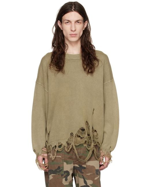 R13 Green Destroyed Sweater for men