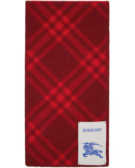 Burberry Burgundy & Red Check Wool Scarf
