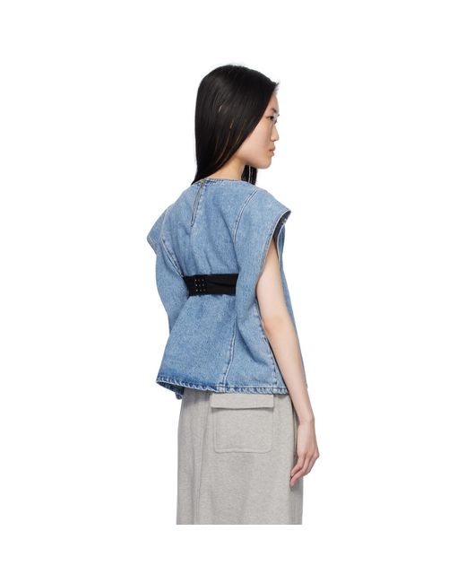 Pushbutton Blue Bra Point Sleeveless Denim Top