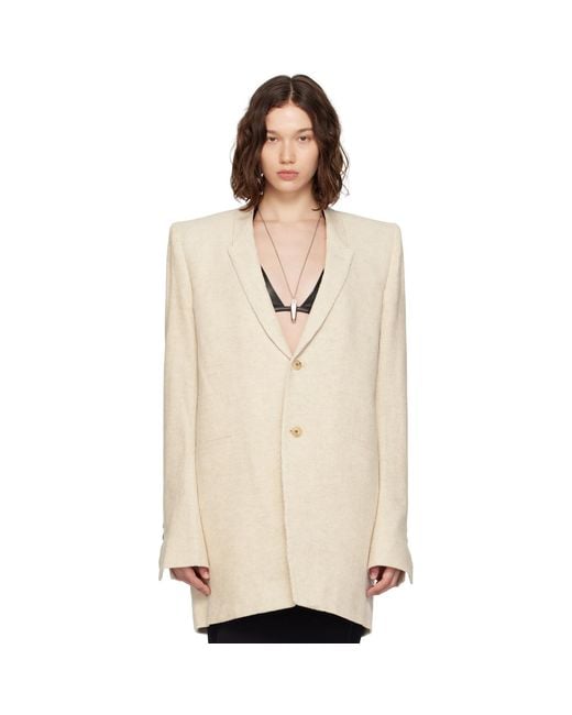 Rick Owens Natural Off- Concordians Dirt Tailored Ls Blazer