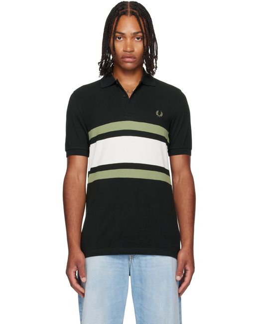 メンズ Fred Perry ブラック パネル ポロシャツ Black
