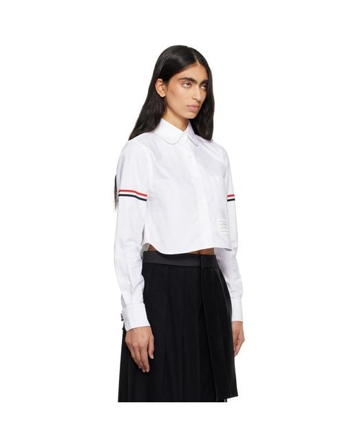 Thom Browne White Oxford Armband Cropped Round Collar Shirt