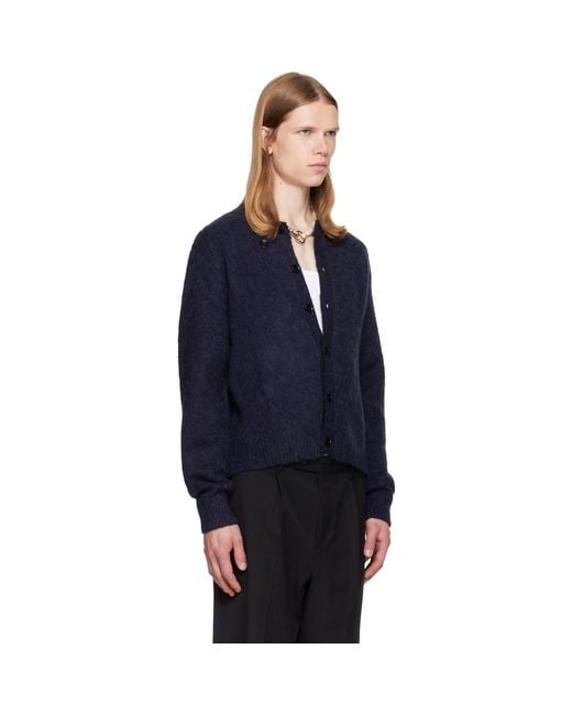 TONYWACK Blue Brushed Wool Crew-Neck Cardigan for men