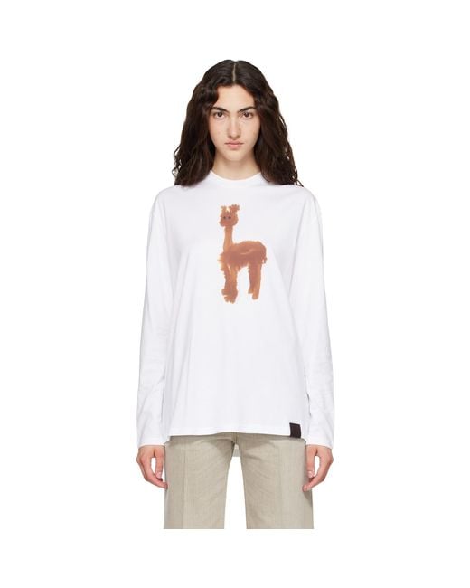 Stella McCartney White Watercolour Alpaca Long Sleeve Cotton T-Shirt