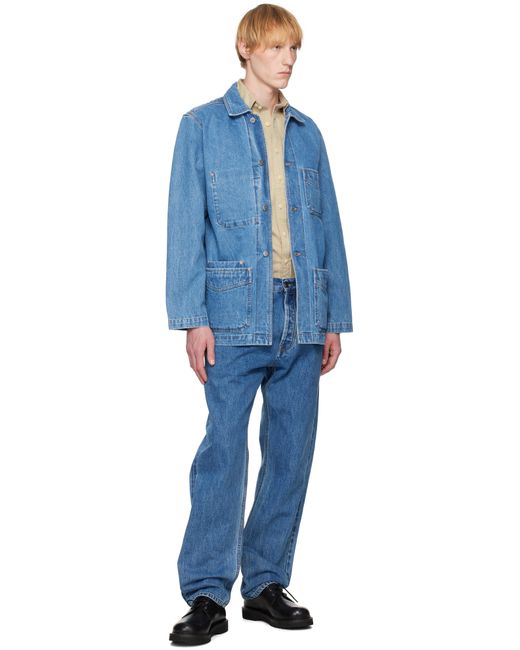 Drake's Blue Bleach Selvedge Denim Chore Jacket for men