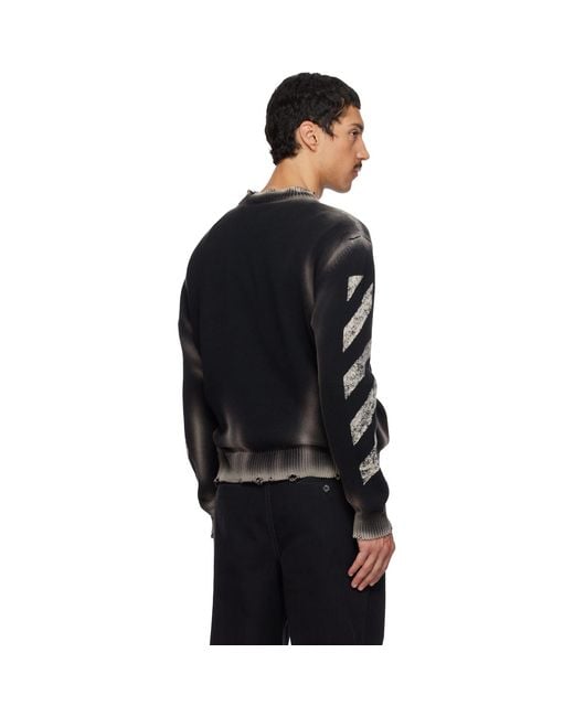 Off-White c/o Virgil Abloh Black Diagonal Arrow Corrosion Knit Crewneck Sweater for men