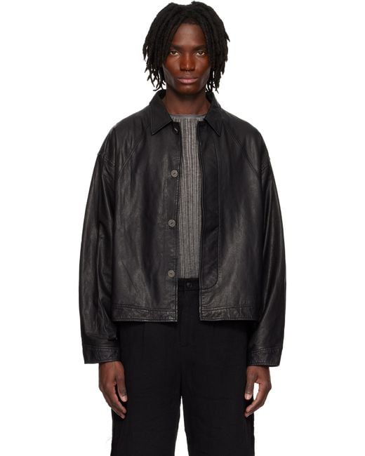 メンズ Professor.E ブラック E クロップド ウォッシュ レザージャケット Black