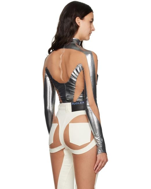 Mugler Black Silver Illusion Bodysuit