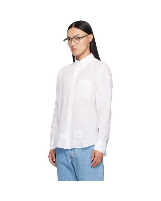 Thom Browne White Linen 4-Bar Shirt for men