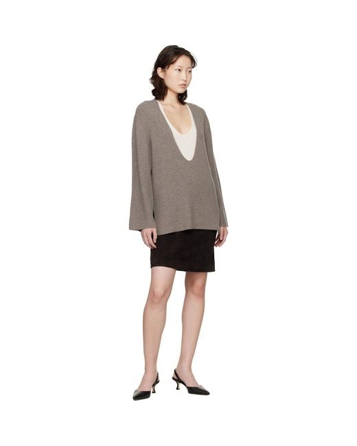 Loulou de Saison Brown Gabe U Neck Ribbed Cashmere Sweater