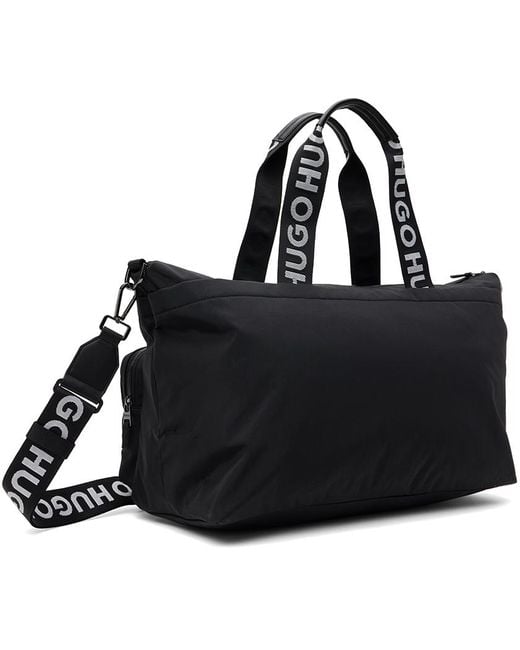 HUGO Black Logo Trim Holdall Duffle Bag for men