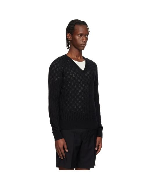 Dries Van Noten Black Open-Knit Sweater for men