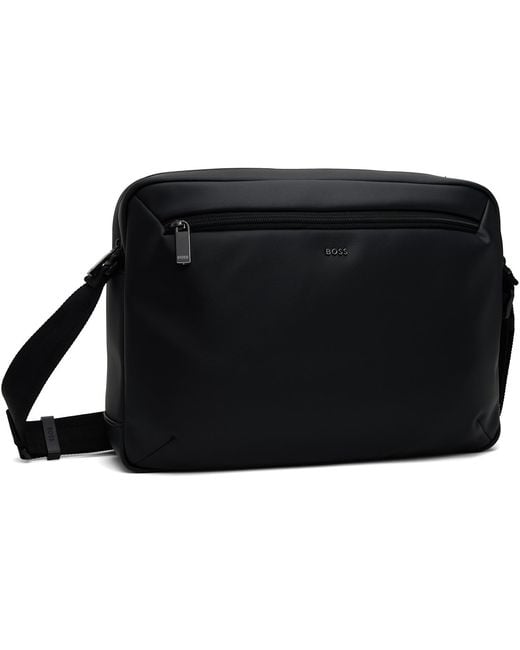 Boss Black Grained Faux-Leather Bag for men