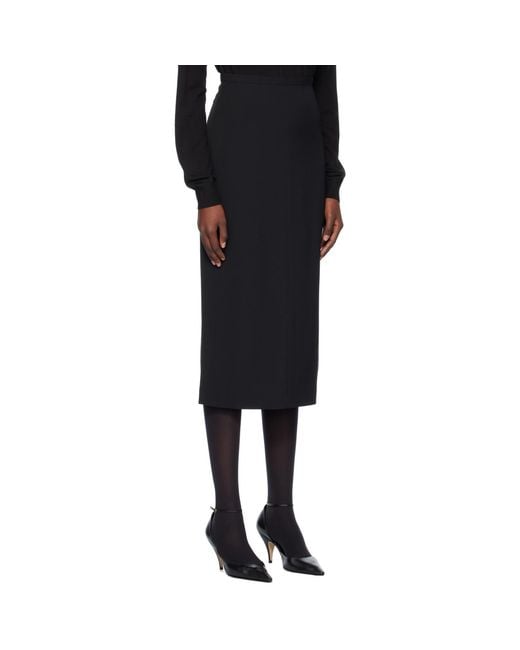 The Row Black Viscose-Wool Blend Midi Skirt