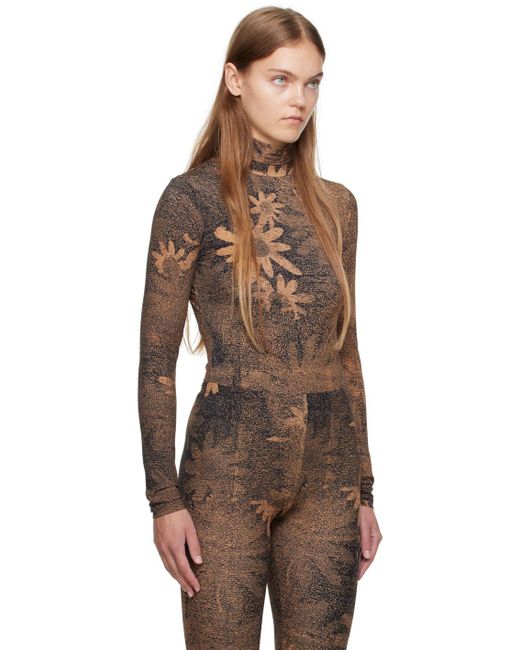 MM6 by Maison Margiela Brown Tan & Black Printed Bodysuit