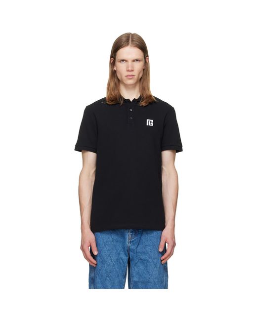 Balmain Black Embroidered Cotton Polo for men